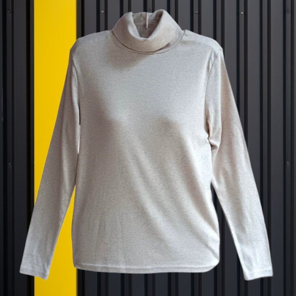 Faded Glory Womens Tight Knit Top Pullover Long Sleeves Turtleneck Beige Size M